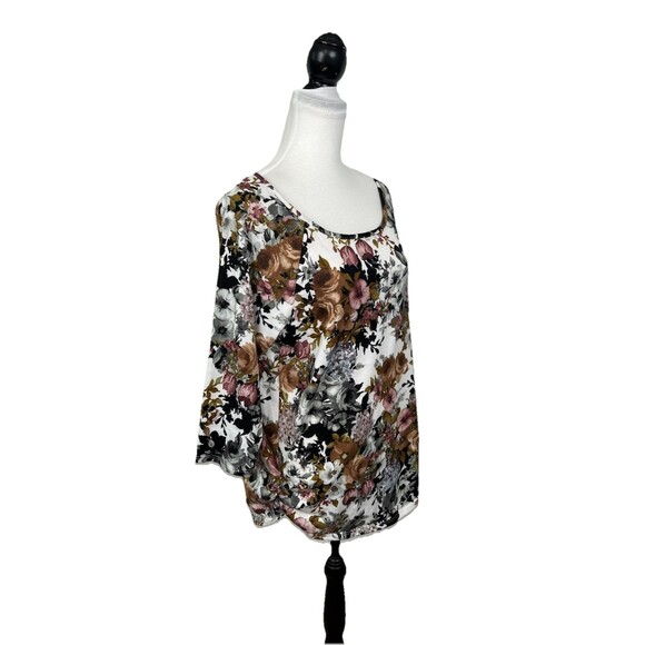 Try! This Knit Top Plus Size 1X Floral Blouse 3/4 Sleeves Pullover Muted Neutral - Picture 3 of 9
